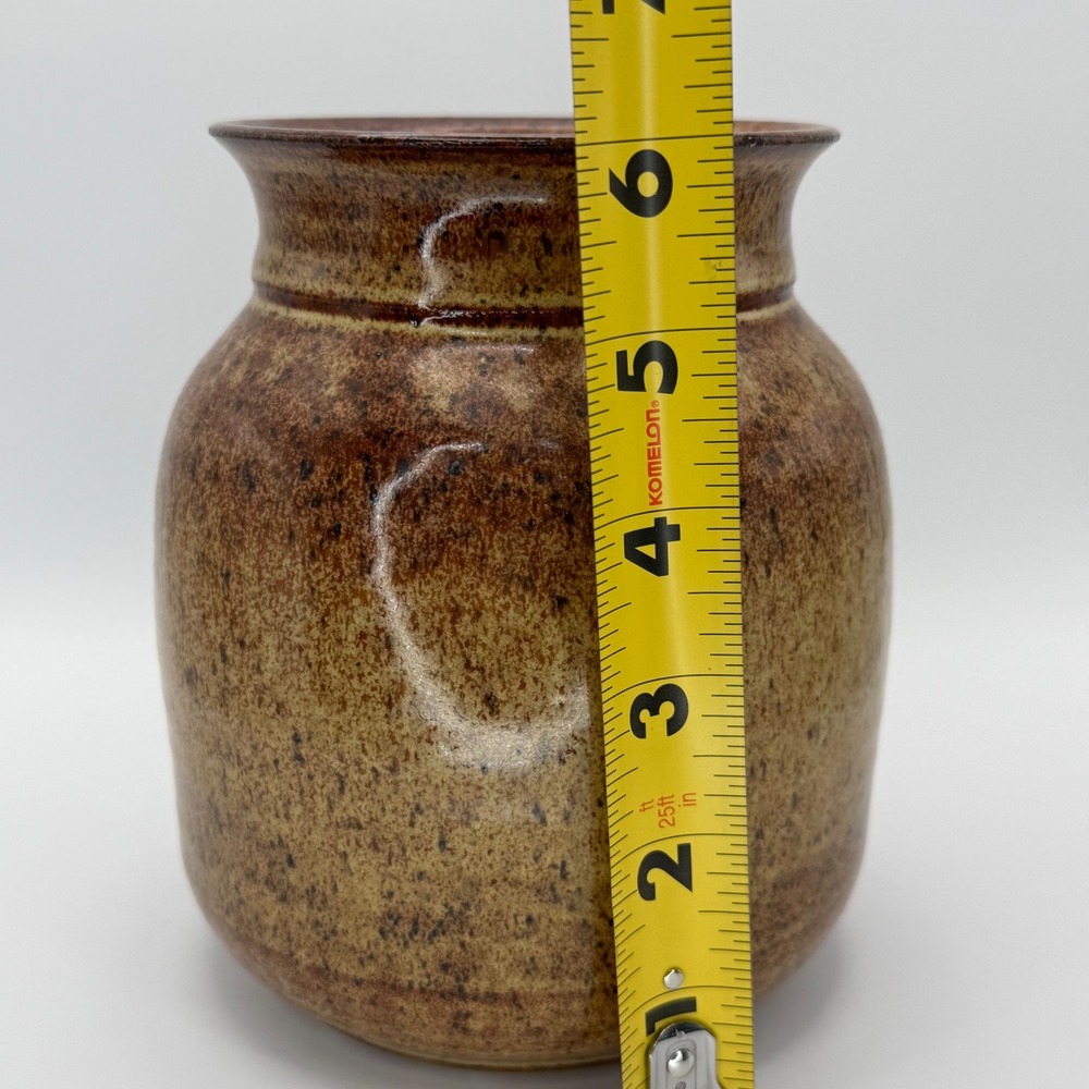 Studio Pottery Signed Thrown Speckled Brown Stoneware Vase 6.25" Cottage Rustic - Picture 6 of 6